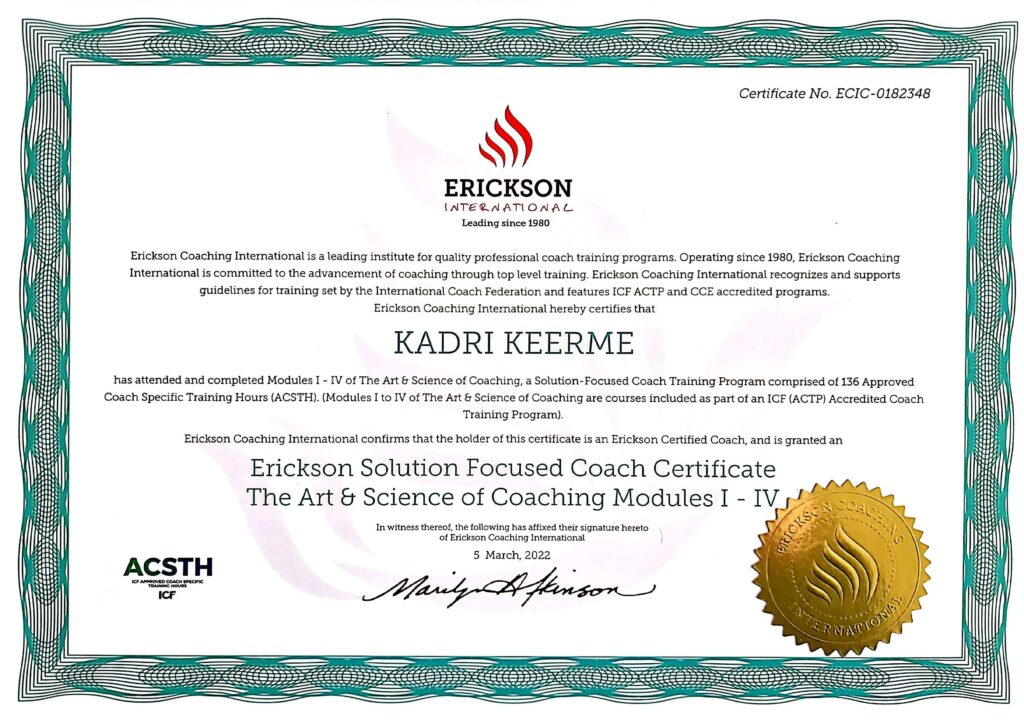 Erickson ICF sertificated Coach Kadri Keerme