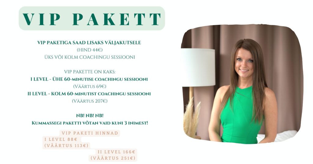 väljakutse ja coachingu sessioonid VIP pakett